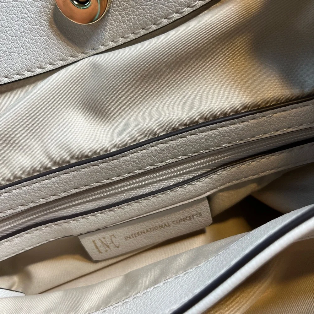INC International White Leather Tote Bag with‎ Gold Accents - Picture 12 of 13